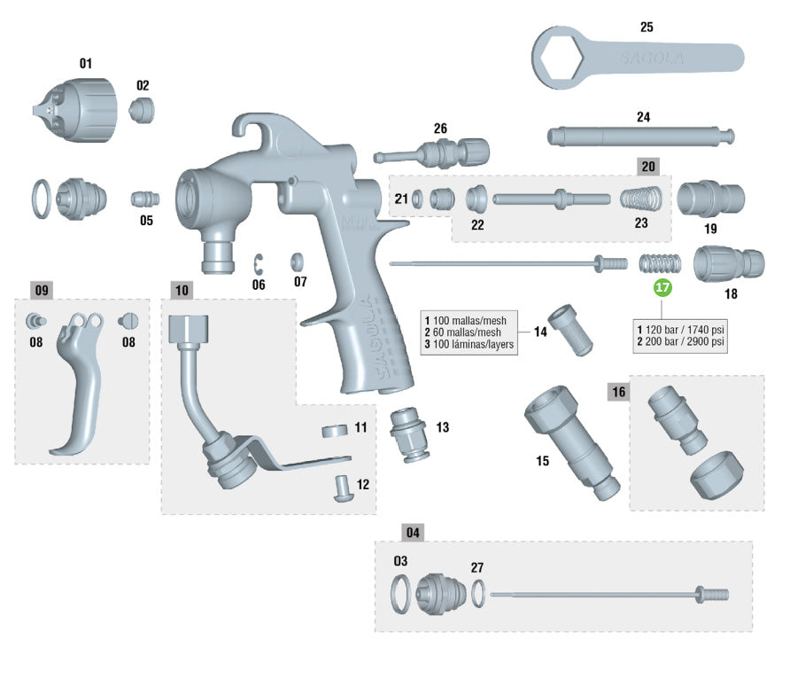 Sagola PT54710288 Yellow Spring (for Max Working Pressure 120 bar / 1740 psi)