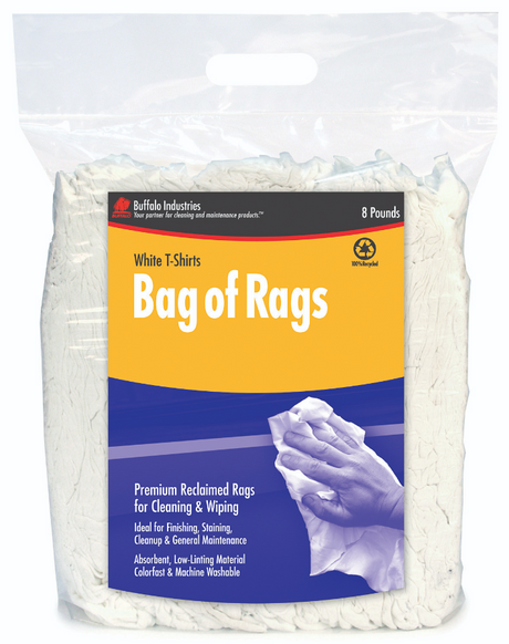 Buffalo Industries Recycled White T-Shirts Cloth Rags - Total Finishing Supplies