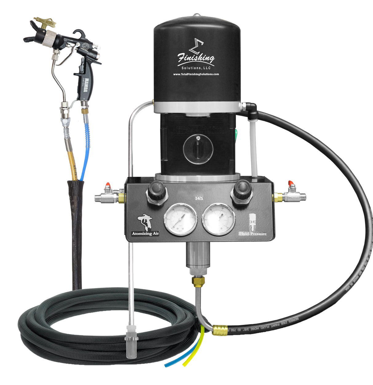 TFS Label Air-Assist-Airless (AAA) 14:1 Peak™ Pump - Wall Model Set-Up (V Packing) with MAMBA® AAA Spray Gun - Total Finishing Supplies
