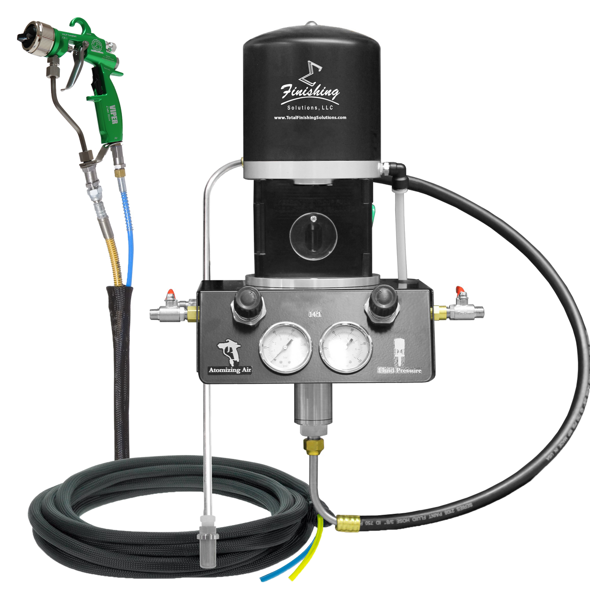 TFS Label Air-Assist-Airless (AAA) 14:1 Peak™ Pump - Wall Model Set-Up (V Packing) with VIPER® AAA Spray Gun