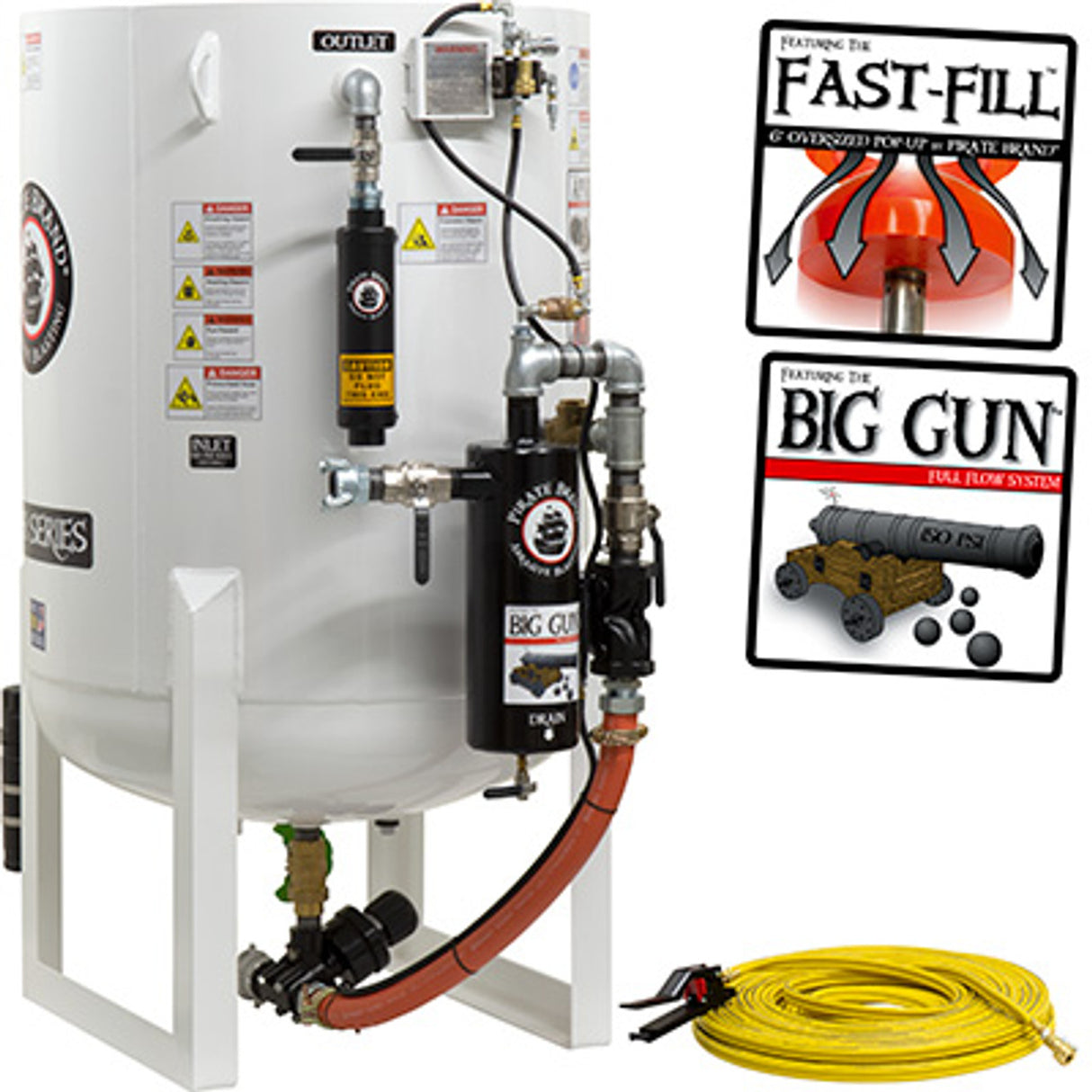 Pirate Brand, S-Series - 20 CU FT., SINGLE OUTLET, STANDARD MODEL - Blast Pot, Stationary, Pressure HOLD System, Pneumatic Controls