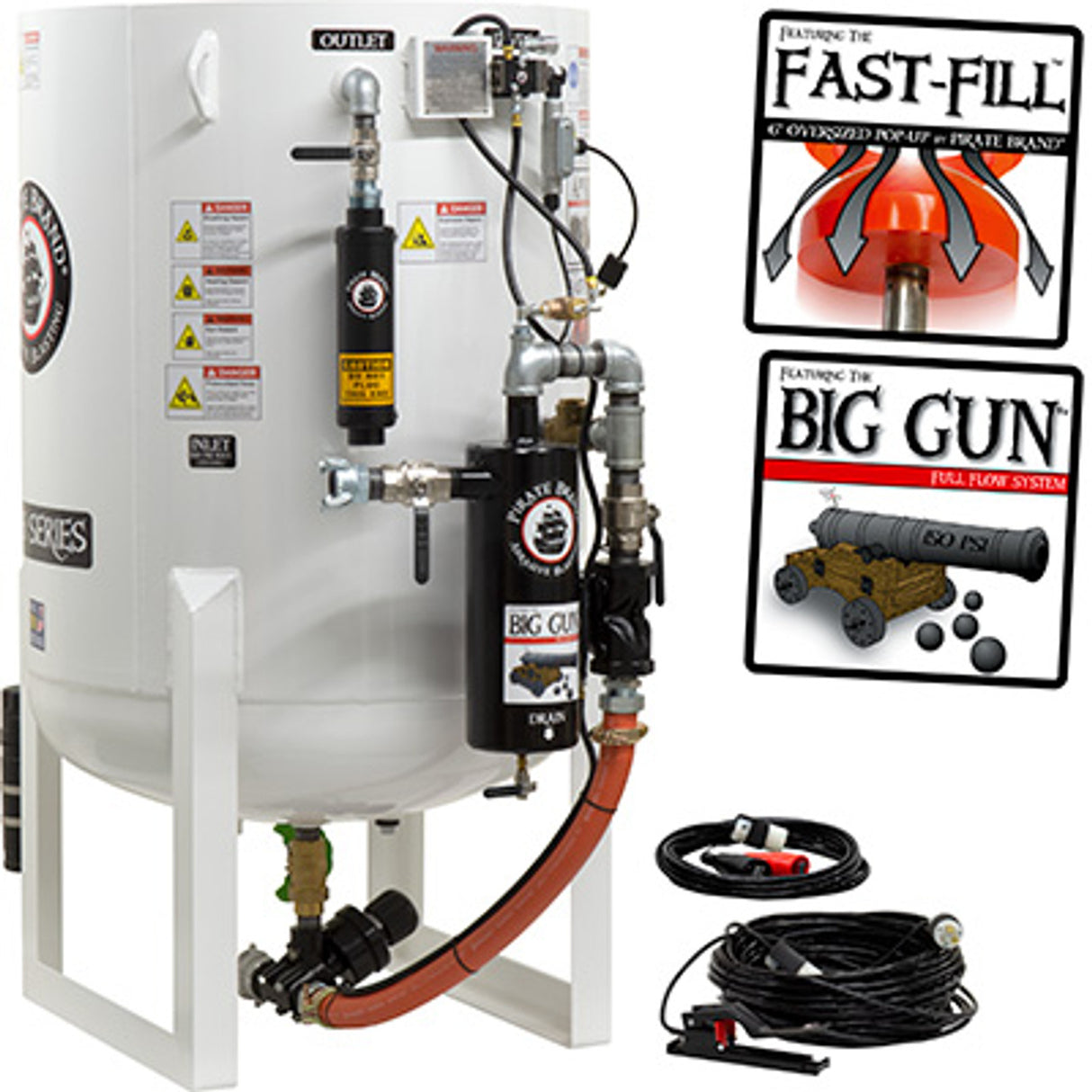 Pirate Brand, S-Series - 20 CU FT., SINGLE OUTLET, STANDARD MODEL - Blast Pot, Stationary, Pressure HOLD System, 12VDC Electric Controls