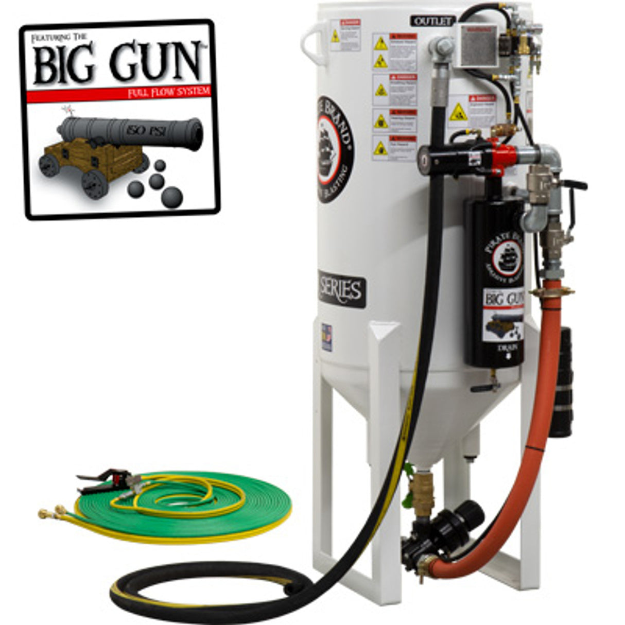 Pirate Brand, S-Series - 10 CU FT., SINGLE OUTLET W/ ABRASIVE CUT-OFF (Hose Mounted) - Blast Pot, STATIONARY, Pressure RELEASE System, Pneumatic Controls