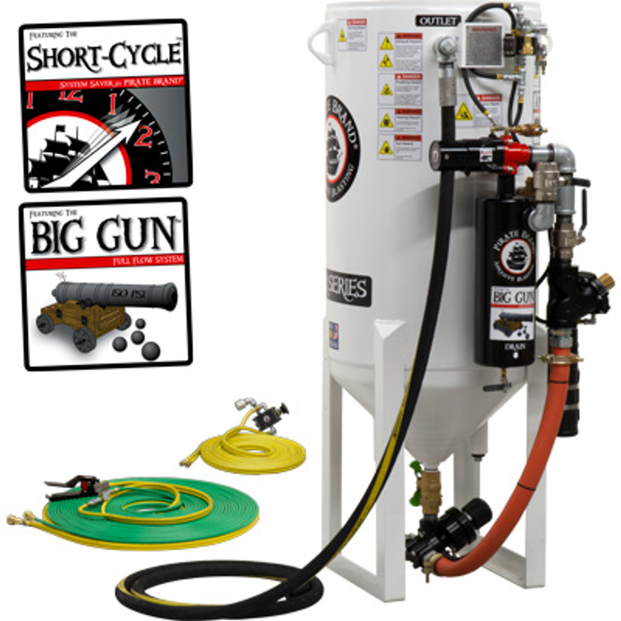 Pirate Brand, S-Series, Short-Cycle™ Series - 10 CU FT., SINGLE OUTLET W/ ABRASIVE CUT-OFF (Hose Mounted) - Blast Pot, STATIONARY, Pressure RELEASE System, Pneumatic Controls
