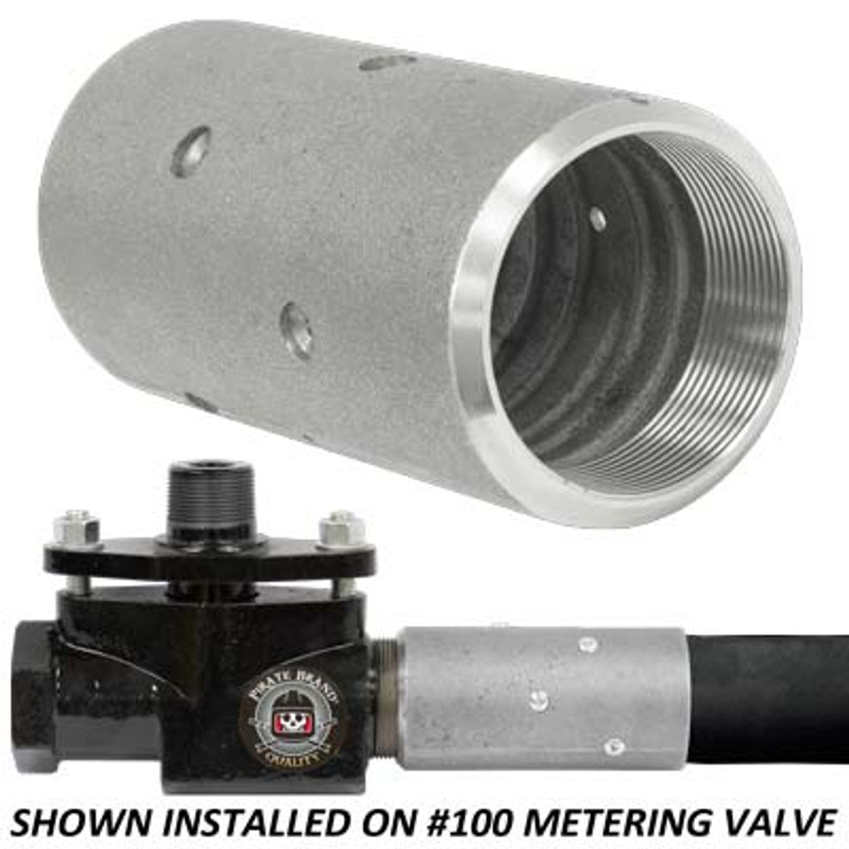 Pirate Brand - KEY HOUSTON Style, Blast Hose Coupling, #100 Metering, 2" NPS, Aluminum, 150 PSI Max, Fits 1-1/2" Blast Hose w/ 2-3/8" OD