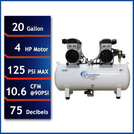 California Air Tools 4.0 HP, 20 Gal. Ultra Quiet Air Compressor - Total Finishing Supplies