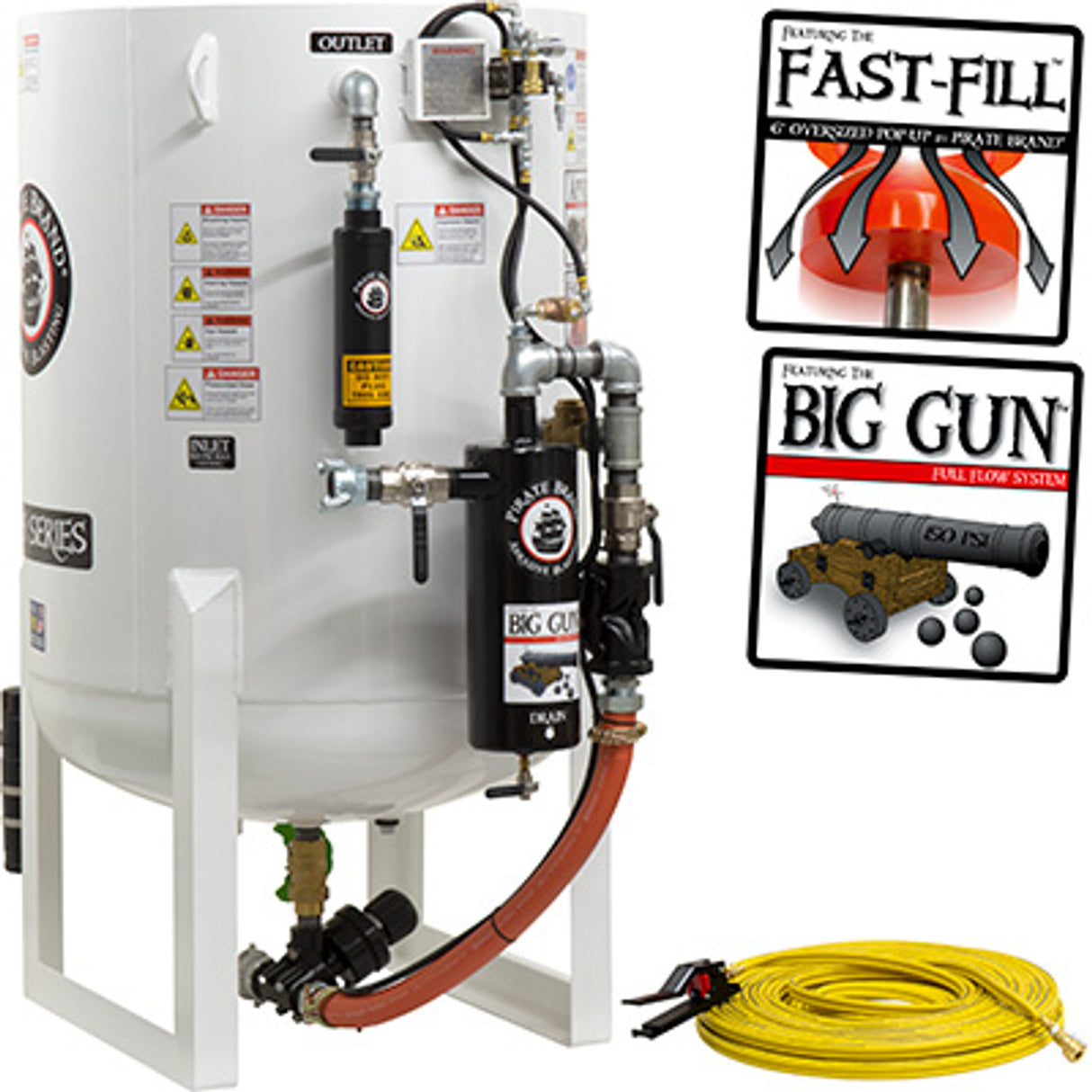 Pirate Brand, S-Series - 20 CU FT., SINGLE OUTLET W/ ABRASIVE CUT-OFF (Vessel Mounted) - Blast Pot, Stationary, Pressure HOLD System, Pneumatic Controls