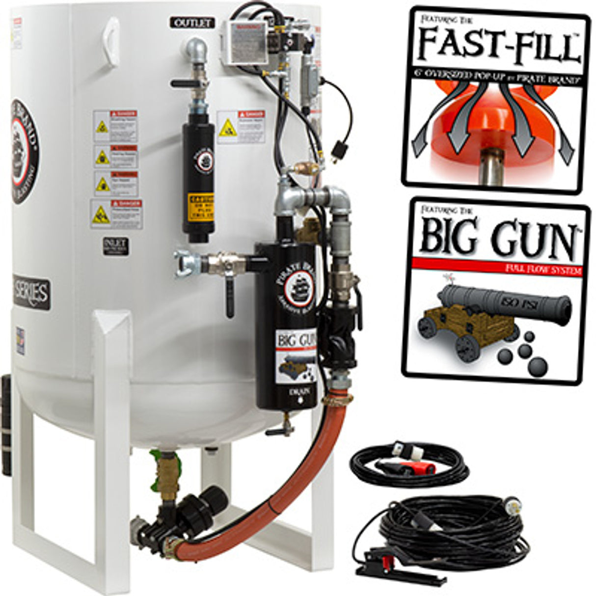 Pirate Brand, S-Series - 20 CU FT., SINGLE OUTLET, W/ ABRASIVE CUT-OFF (Vessel Mounted) - Blast Pot, Stationary, Pressure HOLD System, 12VDC Electric Controls