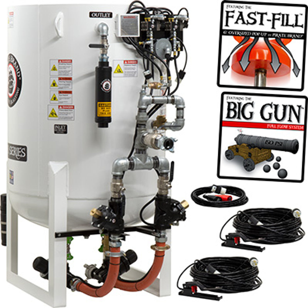 Pirate Brand, S-Series - 20 CU FT., DOUBLE OUTLET W/ ABRASIVE CUT-OFF (Vessel Mounted) - Blast Pot, Stationary, Pressure HOLD System, 12VDC Electric Controls