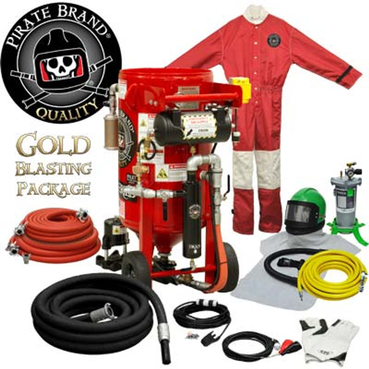 Pirate Brand, K-Series, 3.5 cu ft., GOLD Blasting Package - Blast Pot, Portable, Pressure HOLD System, 12VDC Electric Controls w/ #100 Metering Valve