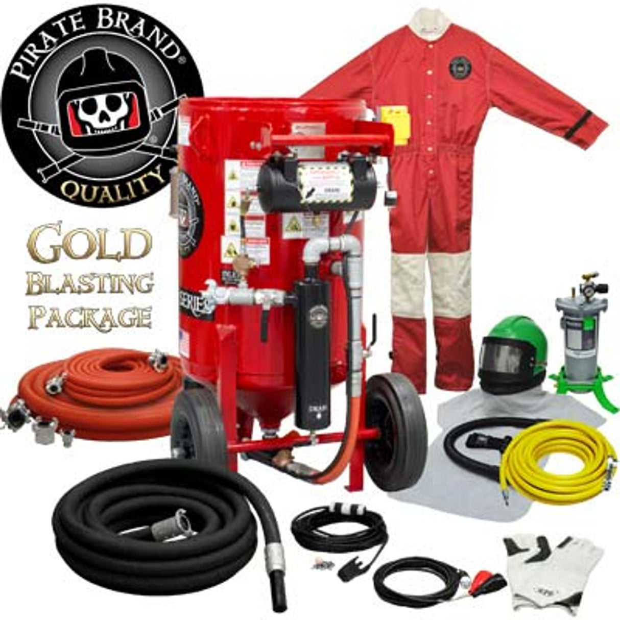 Pirate Brand, K-Series, 6.5 cu ft., GOLD Blasting Package - Blast Pot, Portable, Pressure HOLD System, 12VDC Electric Controls w/ MPV Metering Valve