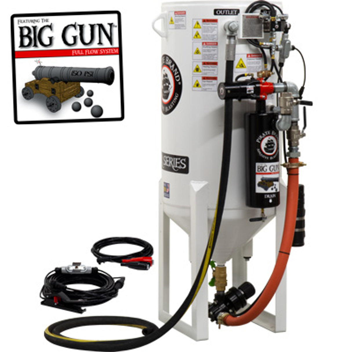 Pirate Brand, S-Series - 10 CU FT., SINGLE OUTLET W/ ABRASIVE CUT-OFF (Cord Mounted) - Blast Pot, STATIONARY, Pressure RELEASE System, 12VDC Electric Controls