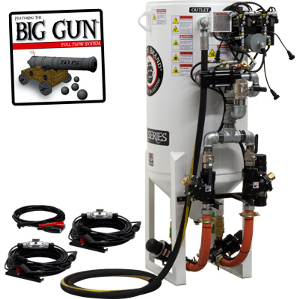 Pirate Brand, S-Series - 10 CU FT., DOUBLE OUTLET, W/ ABRASIVE CUT-OFF (Cord Mounted) - Blast Pot, STATIONARY, Pressure RELEASE System, 12VDC Electric Controls