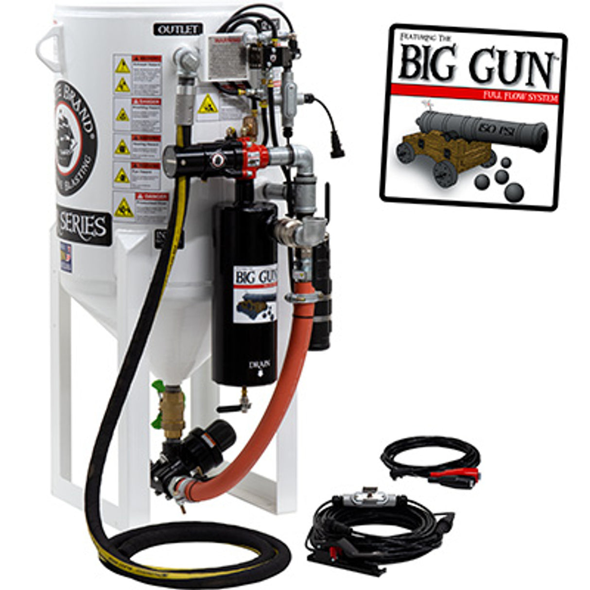 Pirate Brand, S-Series - 6.5 CU FT., SINGLE OUTLET W/ ABRASIVE CUT-OFF (Cord Mounted) - Blast Pot, STATIONARY, Pressure RELEASE System, 12VDC Electric Controls