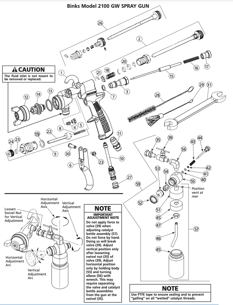 Complete Spare Parts Kit, Binks Model 2100 GW Plural Component Spray Gun - Total Finishing Supplies