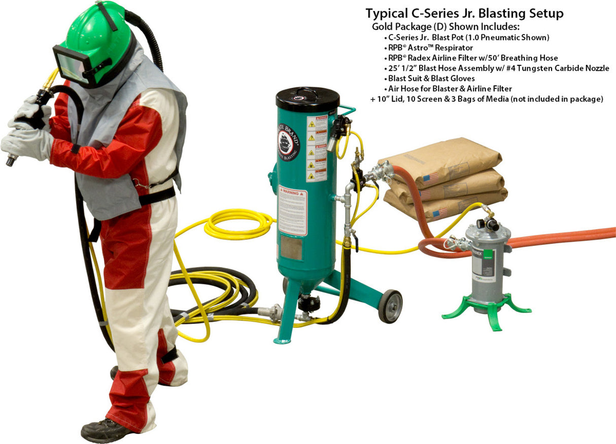 Pirate Brand, C-Series Jr., 1 cu ft., SILVER Blasting Package - Blast Pot, Portable, Pressure RELEASE System, Pneumatic Controls