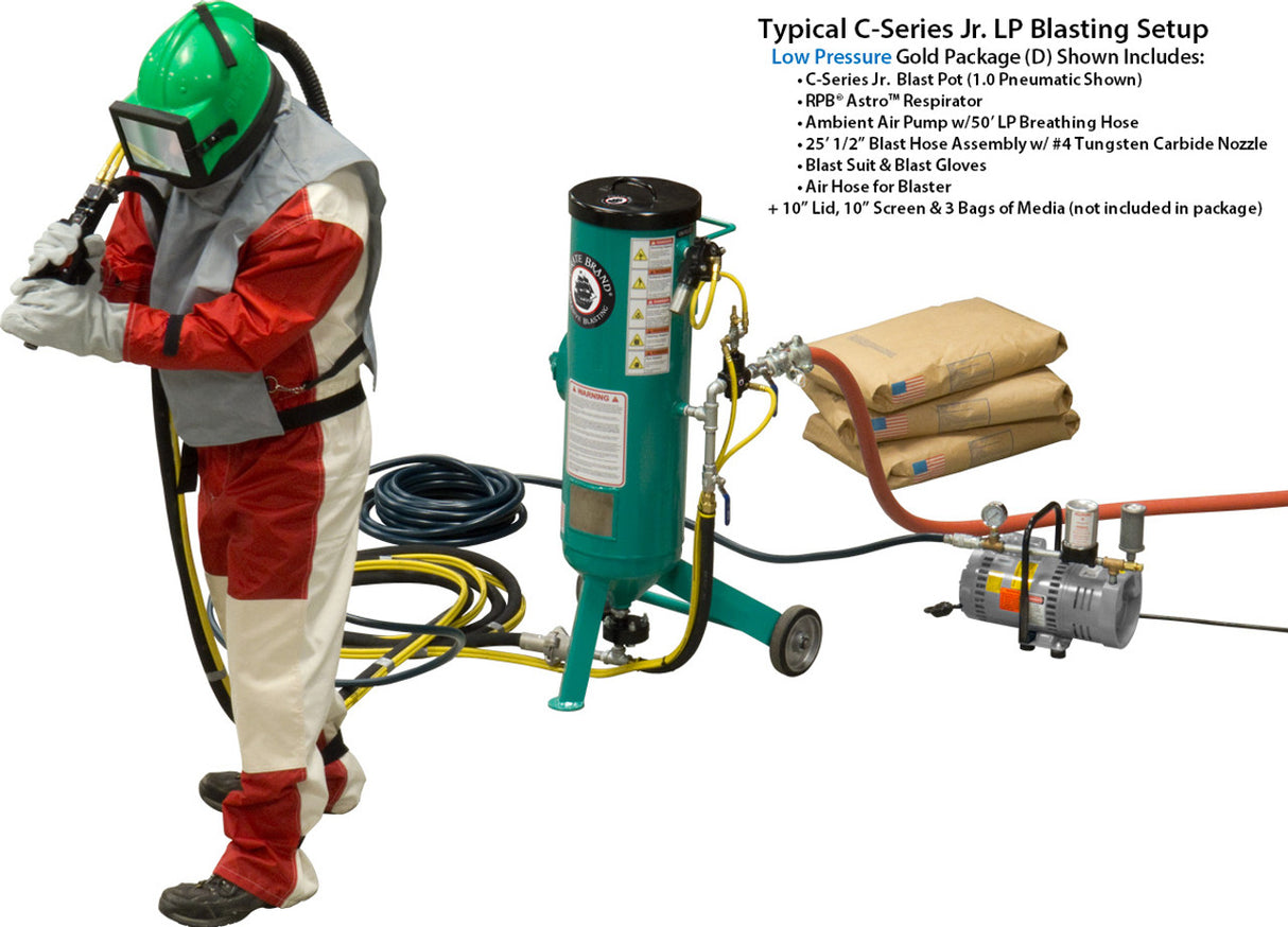 Pirate Brand, C-Series Jr., 1 cu ft., SILVER LOW PRESSURE Blasting Package - Blast Pot, Portable, Pressure RELEASE System, 12VDC Electric Controls