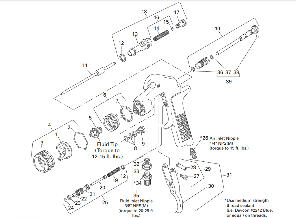 DeVilbiss EXL Pressure Feed Spare Parts - Total Finishing Supplies