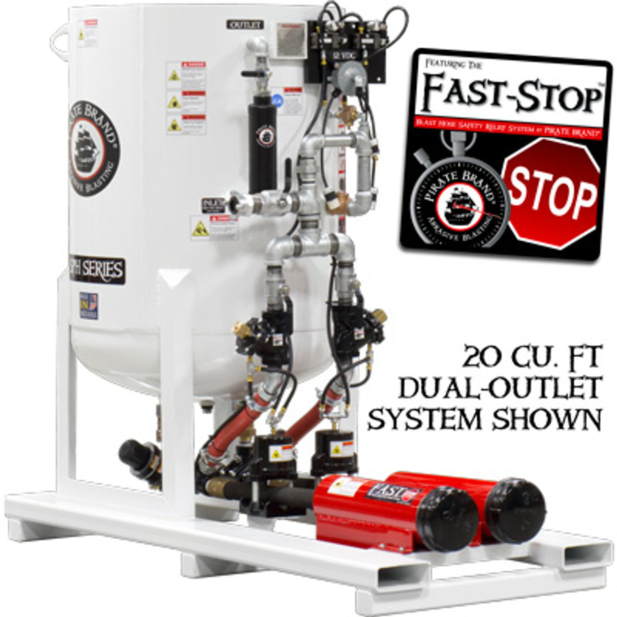 Pirate Brand, S-Series - 20 CU FT., DOUBLE OUTLET, FAST-STOP™ - Blast Pot, Portable, Pressure HOLD System, 12VDC Electric Controls
