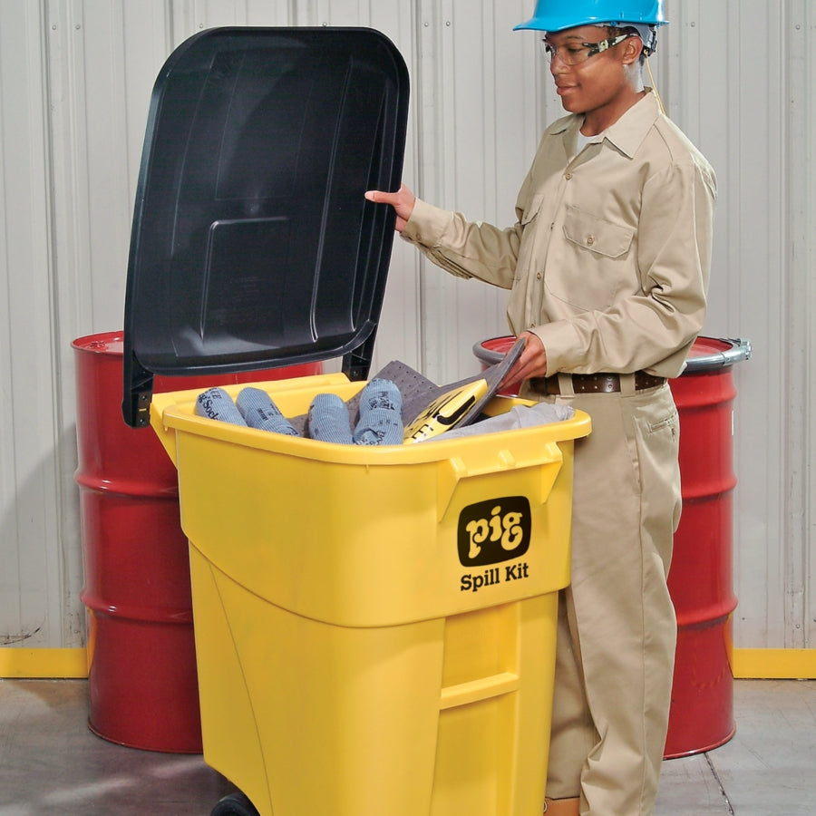 Universal Spill Kit, High-Visibility Mobile Container, 37 gal. Absorbs Oils, Coolants, Solvents, Water