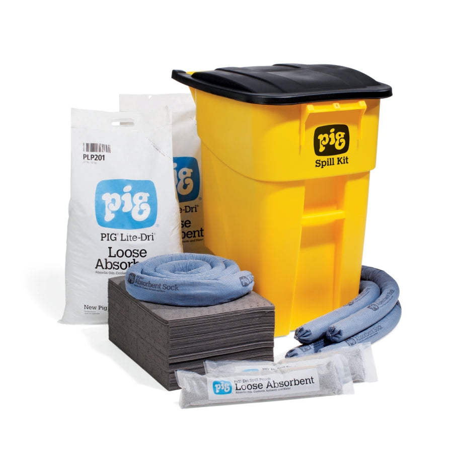Universal Spill Kit, High-Visibility Mobile Container, 37 gal. Absorbs Oils, Coolants, Solvents, Water