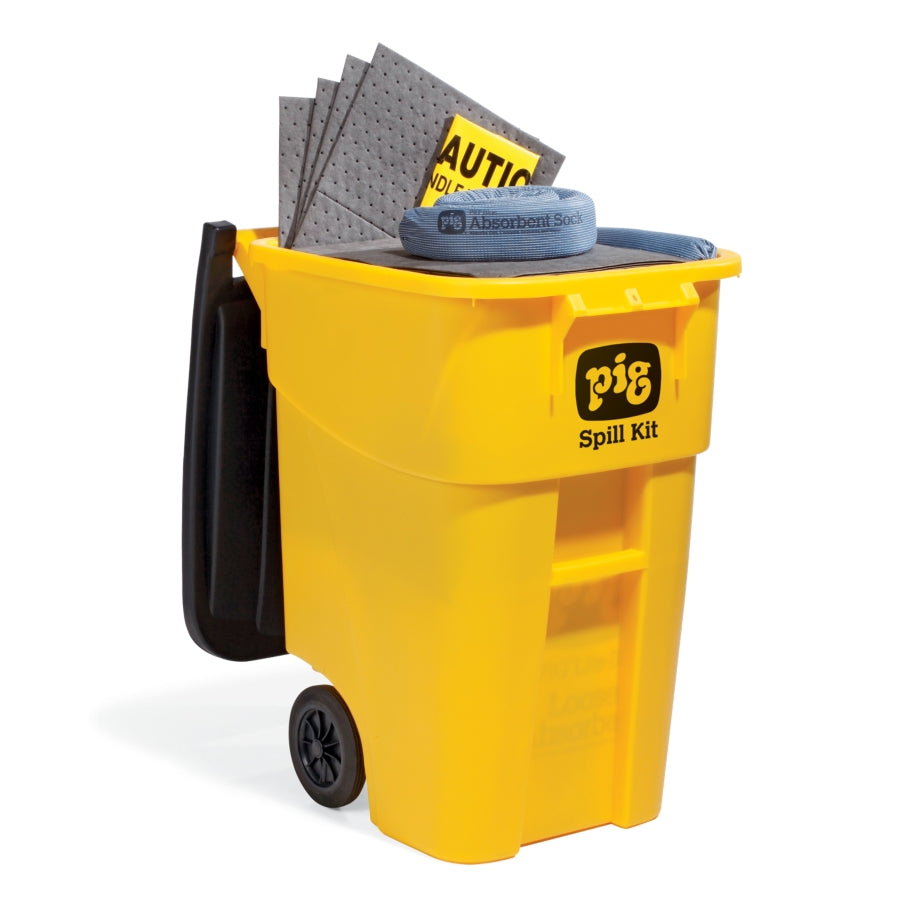 Universal Spill Kit, High-Visibility Mobile Container, 37 gal. Absorbs Oils, Coolants, Solvents, Water
