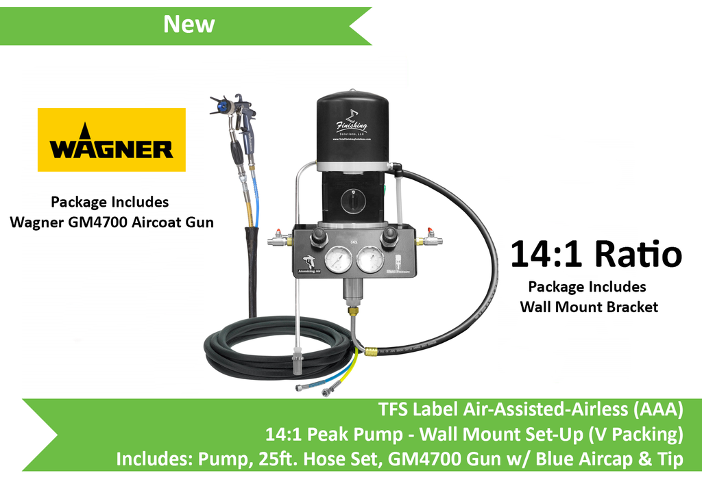 TFS Label Air-Assist-Airless (AAA) 14:1 Peak™ Pump - Wall Model Set-Up (V Packing) w/ GM4700 Gun - Total Finishing Supplies