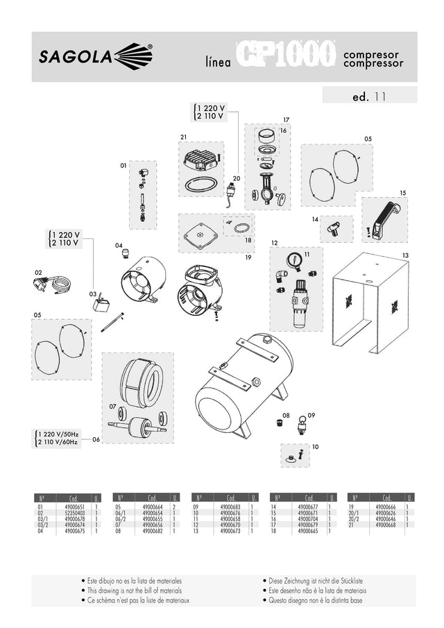 Sagola CP 1000/2000 - Cover Head Valve Parts Kit - Total Finishing Supplies