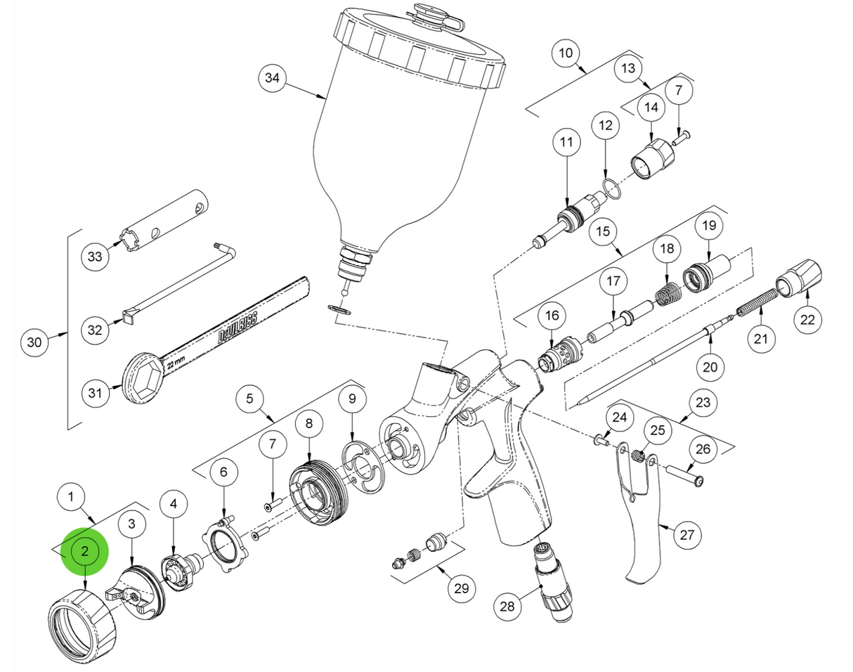 Binks DVXK-400 Air Cap Retaining Ring Assembly