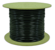 A reel of black 3/8” fluid hose without fittings, coiled and placed on a green spool.