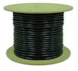 A reel of black 3/8” fluid hose without fittings, coiled and placed on a green spool.