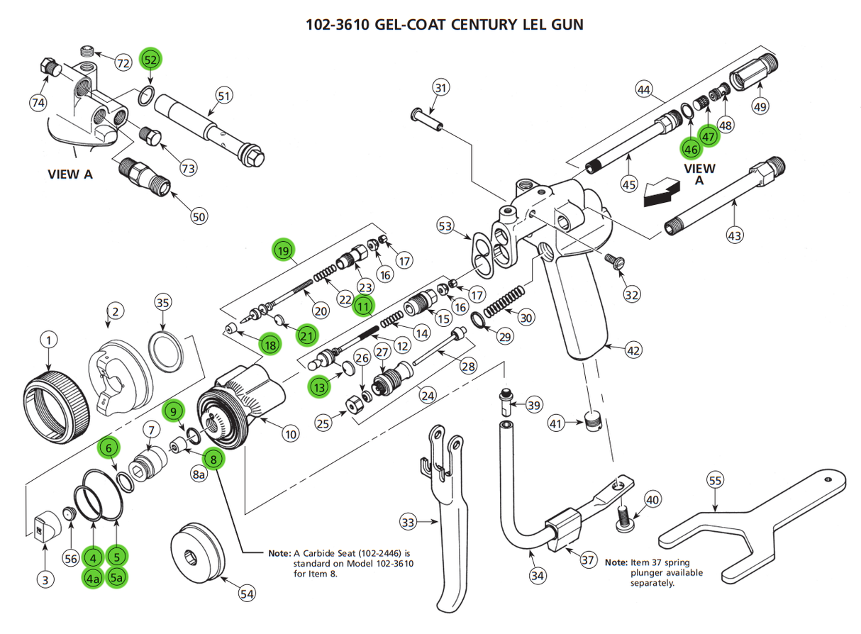 Binks 106-1252 Fluid Repair Kit For Century LEL Gun Assemblies