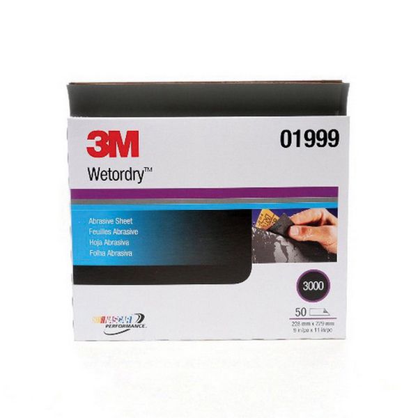 3M™ Wetordry™ 01999 401Q Series Abrasive Sheet, 9 in W x 11 in L, 3000 Grit, Fine Grade, Black