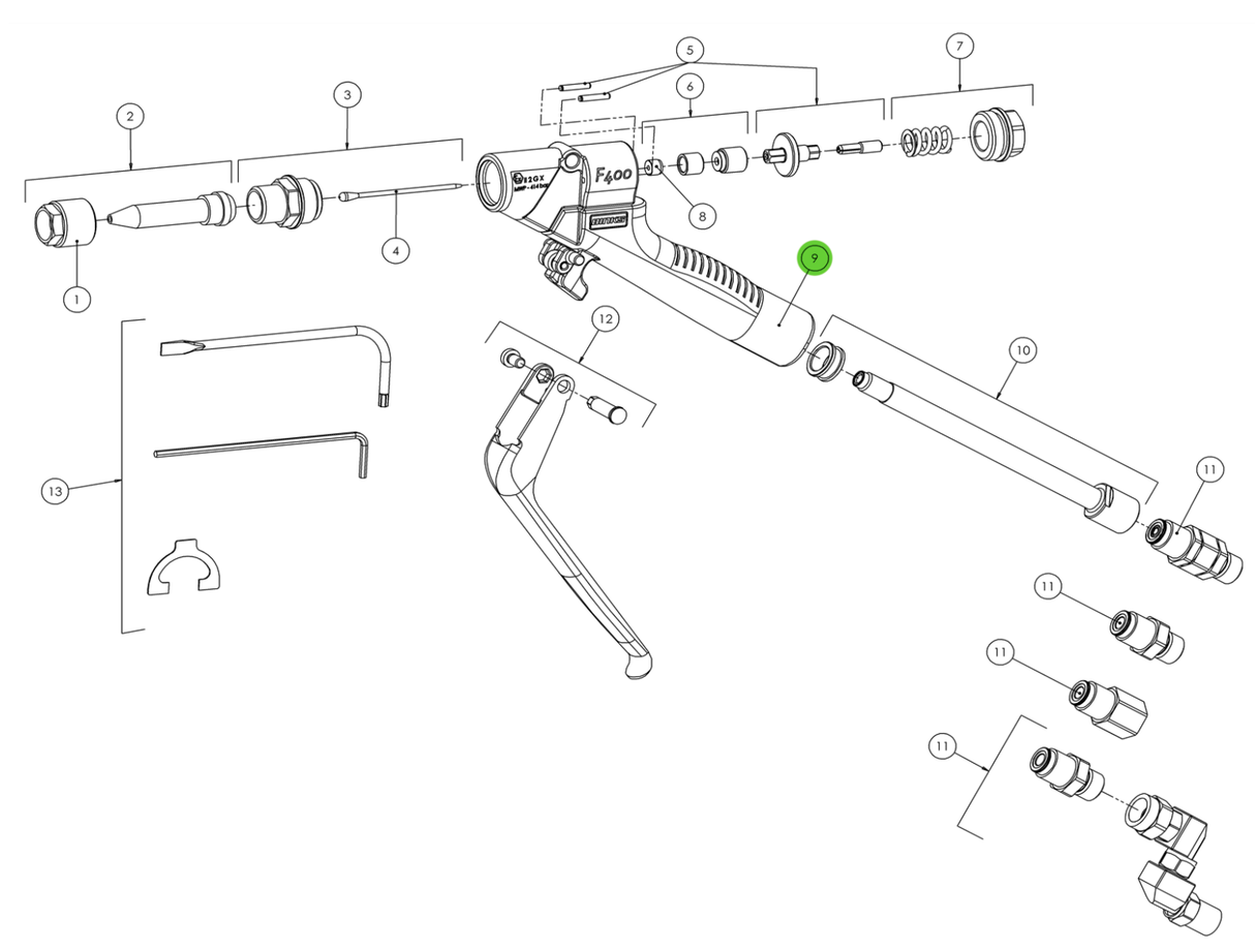 Binks FG200021 Gun Handle, Trigger Lock, Labels & Screws Kit