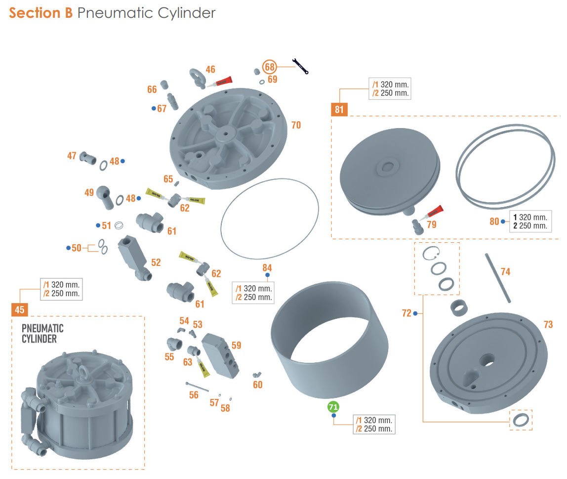 Sagola PT52110318 Tornado 71:1 - 320mm Pneumatic Cylinder Cover