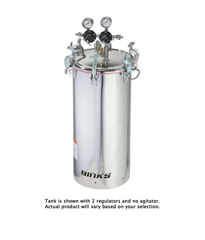 Binks Pressure Feed ASME Tanks, 15 Gallon Stainless Steel w/ 2" Bottom Outlet - Total Finishing Supplies