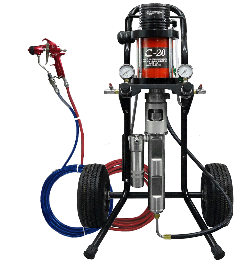 Air Assist Airless 20:1 Fine Finish Pump Cart Mounts Spray Pack with 25' Hose and Cougar Spray Gun - Total Finishing Supplies