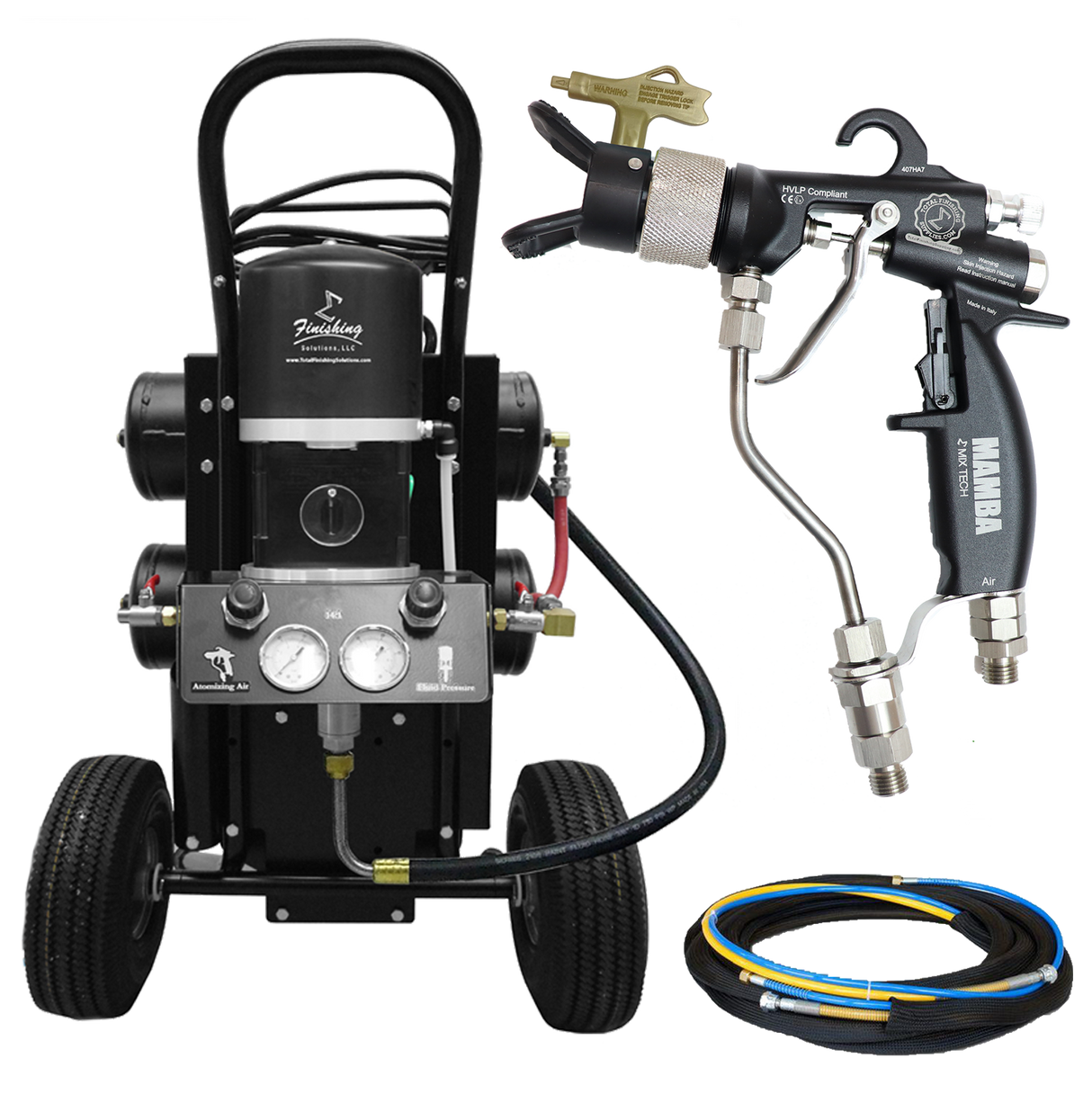 TFS Label Air-Assist-Airless (AAA) 14:1 Peak™ Pump - Cart with Compressor (V Packing) with MAMBA® AAA Spray Gun - Total Finishing Supplies