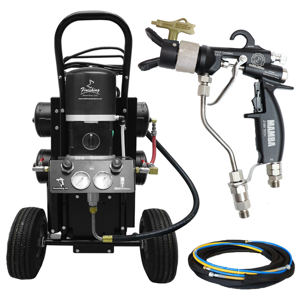 TFS Label Air-Assist-Airless (AAA) 14:1 Peak™ Pump - Cart with Compressor (V Packing) with MAMBA® AAA Spray Gun - Total Finishing Supplies