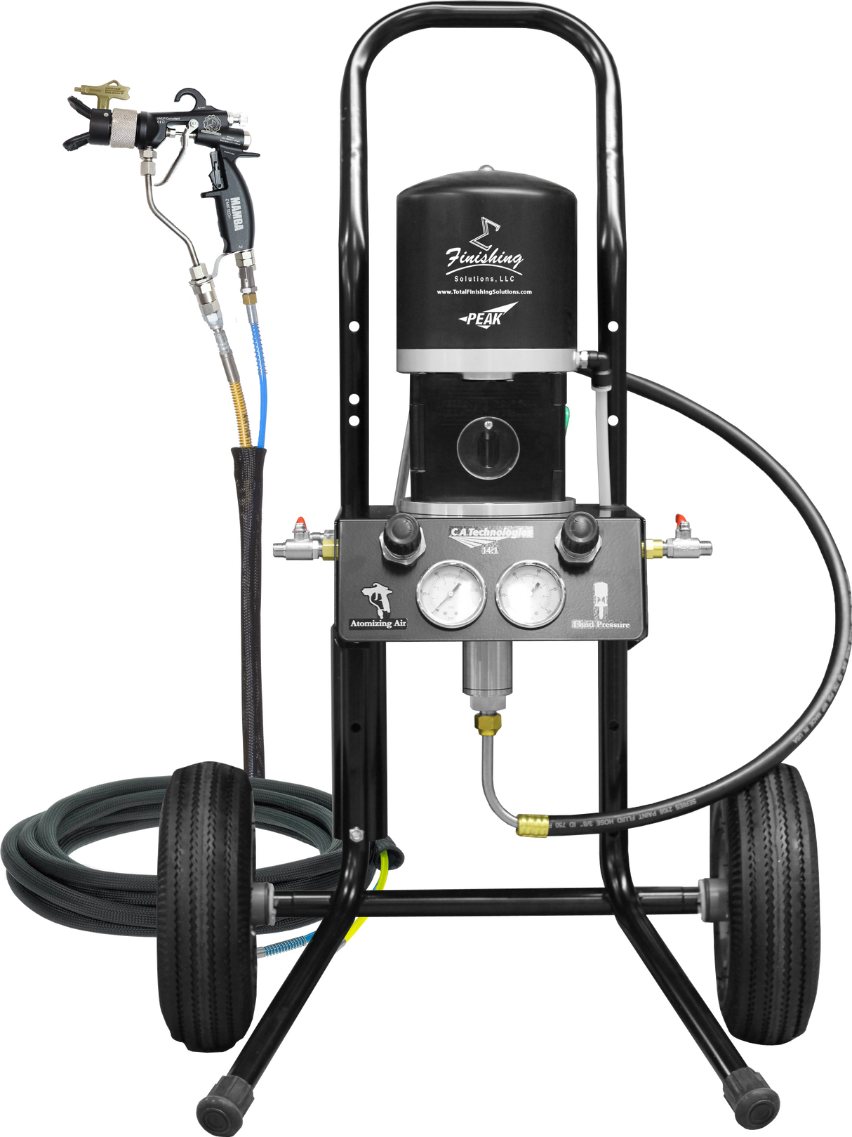 TFS Label Air-Assist-Airless (AAA) 14:1 Peak™ Pump - Cart Model Set-Up (V Packing) with MAMBA® AAA Spray Gun - Total Finishing Supplies