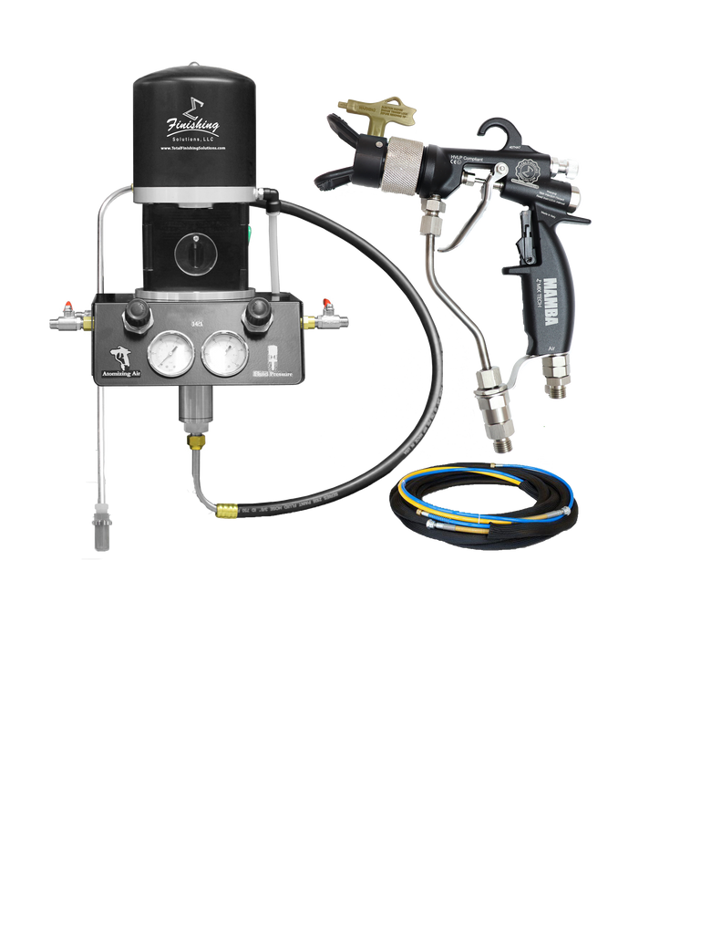 TFS Label Air-Assist-Airless (AAA) 14:1 Peak™ Pump - Wall Model Set-Up (V Packing) with MAMBA® AAA Spray Gun - Total Finishing Supplies