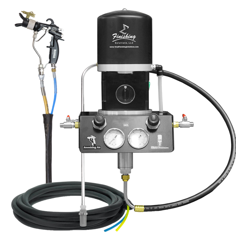 TFS Label Air-Assist-Airless (AAA) 14:1 Peak™ Pump - Wall Model Set-Up (V Packing) with MAMBA® AAA Spray Gun - Total Finishing Supplies