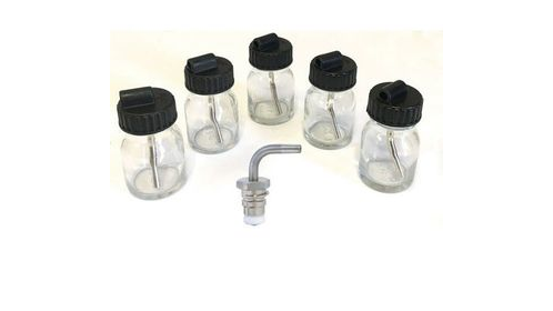 SATAminijet 4400 B 25ml Glass Cup with Plug-In Lid (x5) & QCC Plug-In Connection - Total Finishing Supplies