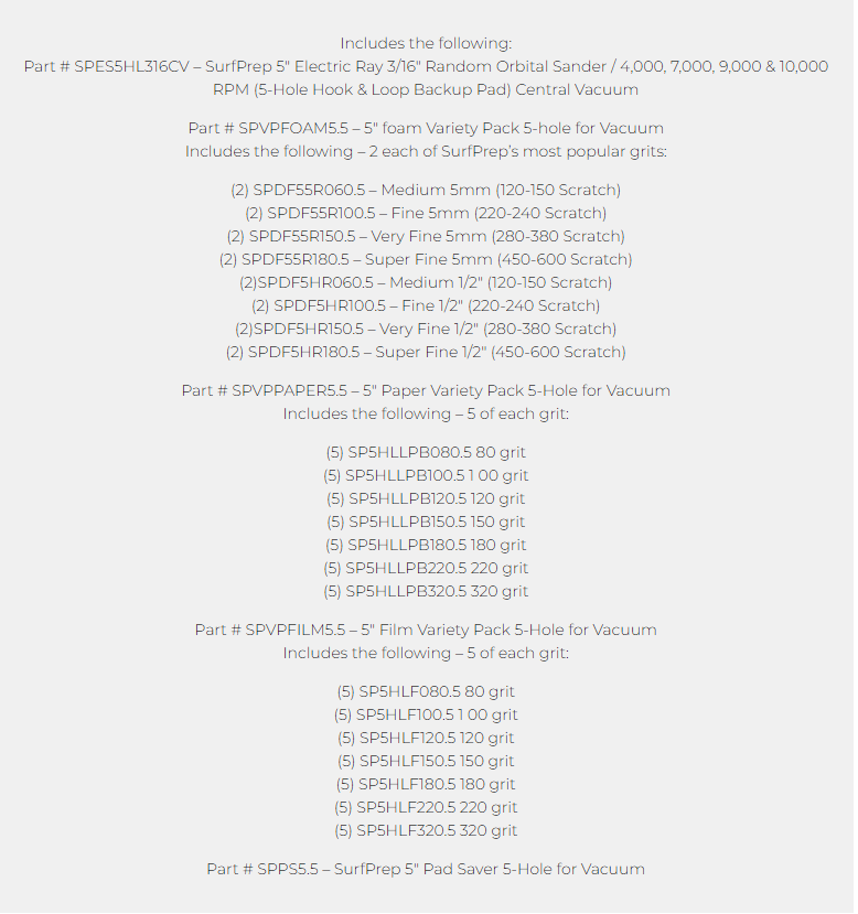Surfprep 5 Electric Ray Sanding System Kits Central Vacuum Sanders