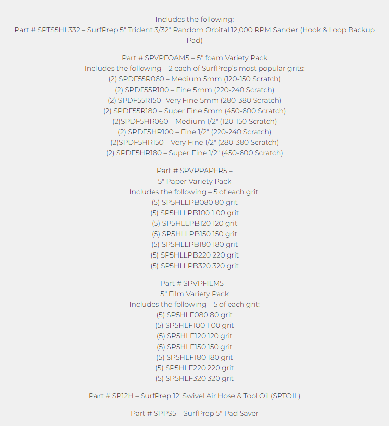 Surfprep 5 Trident Air Sanding System Kits 3/32 Non-Vacuum Sanders