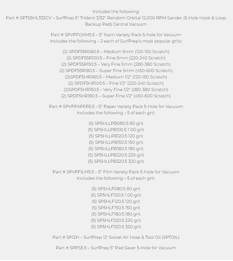 Surfprep 5 Trident Air Sanding System Kits 3/32 Vacuum Compatible Sanders