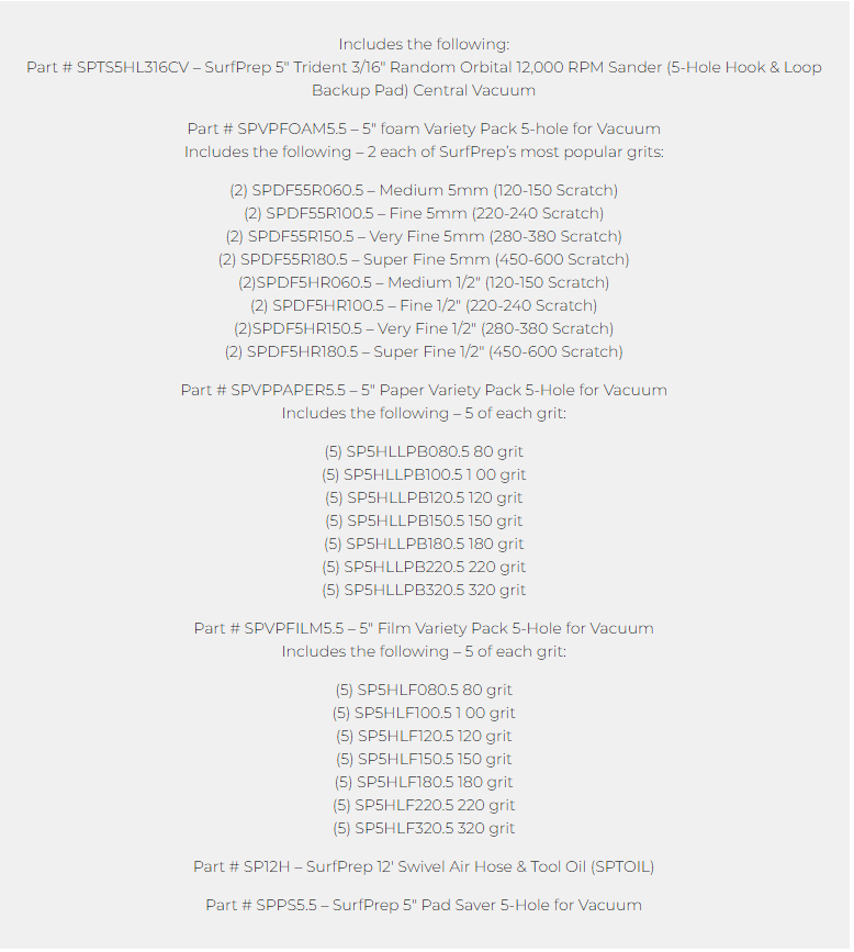 Surfprep 5 Trident Air Sanding System Kits Non-Vacuum Sanders