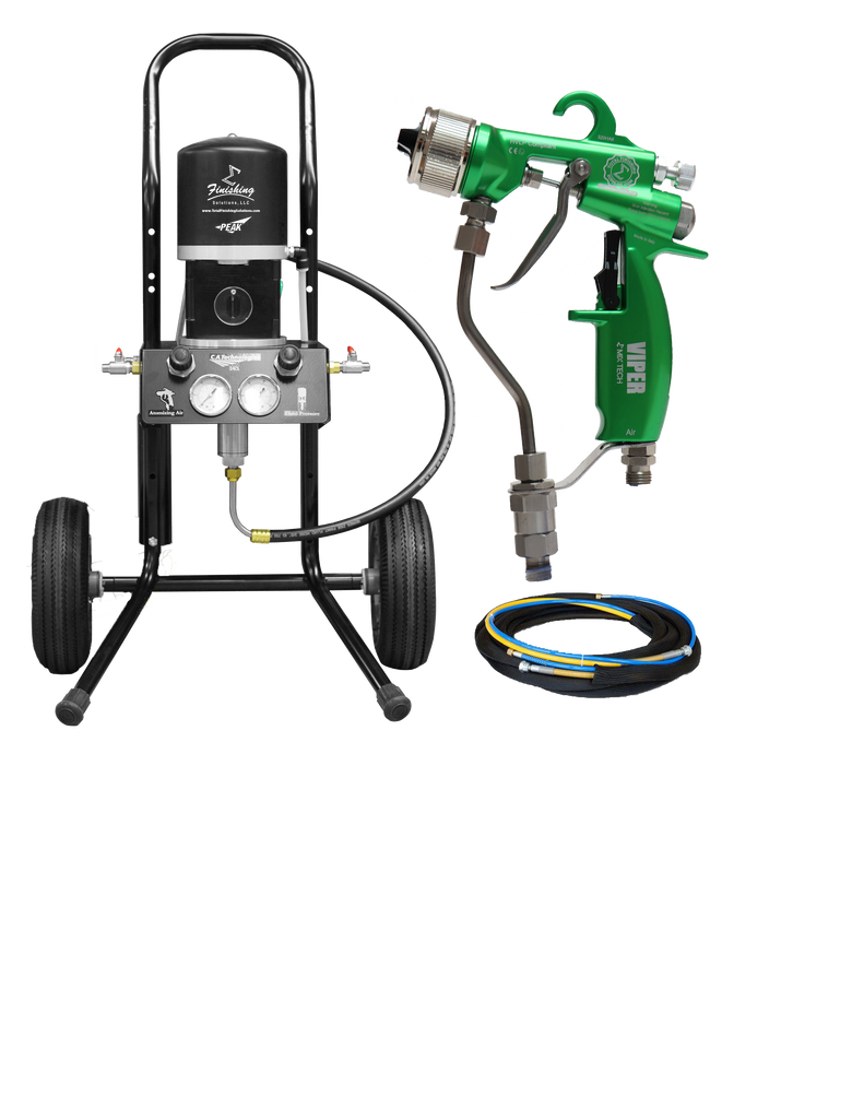 TFS Label Air-Assist-Airless (AAA) 14:1 Peak™ Pump - Cart Model Set-Up (V Packing) with VIPER® AAA Spray Gun - Total Finishing Supplies