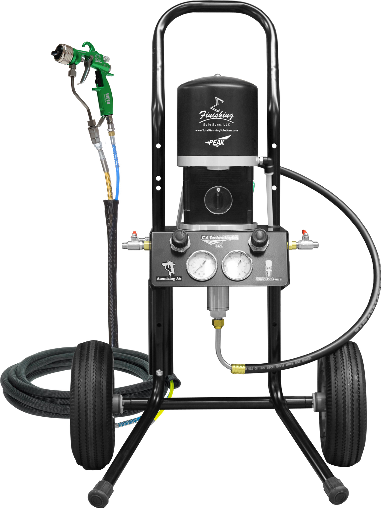 TFS Label Air-Assist-Airless (AAA) 14:1 Peak™ Pump - Cart Model Set-Up (V Packing) with VIPER® AAA Spray Gun - Total Finishing Supplies