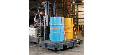 Heavy-Duty 2-Drum Polyspill Pallet Holds (2) 55 Gal. Drums 40 X 66 8.75 Sump Capacity Spill Pallets